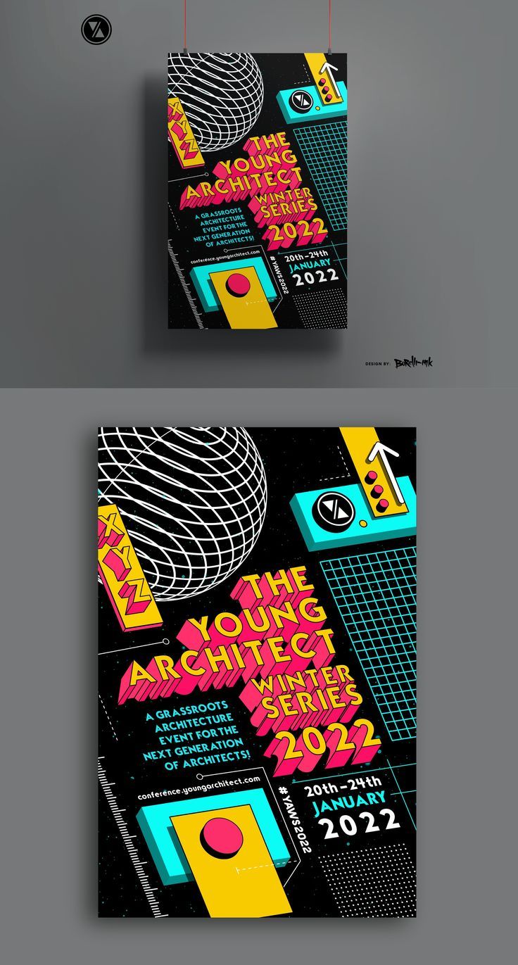 two flyers with different colors and shapes on them