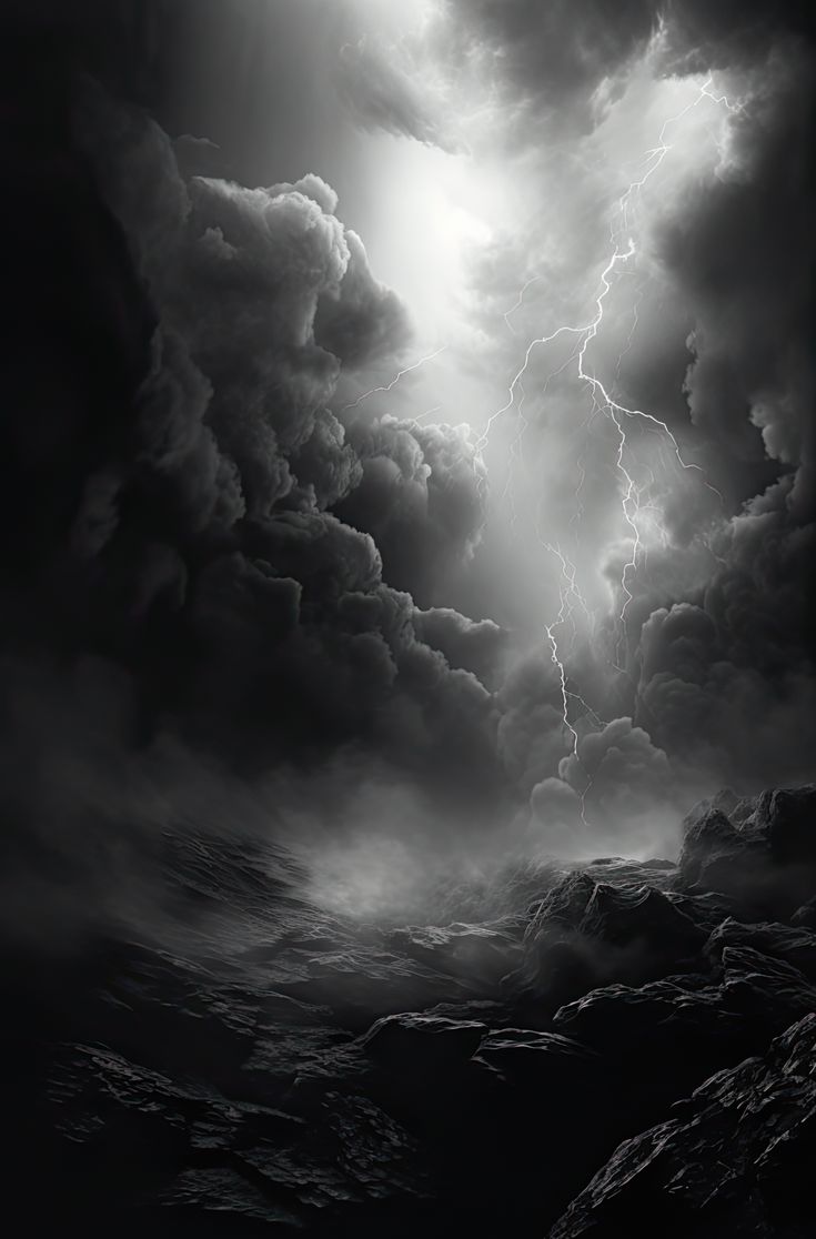 black and white photograph of storm clouds with lightning