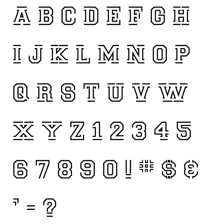 the font and numbers are outlined in black ink on a white background, which is also part of an alphabet