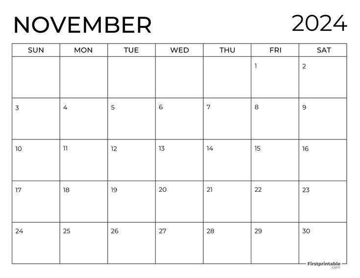 a november calendar with the holidays in black and white