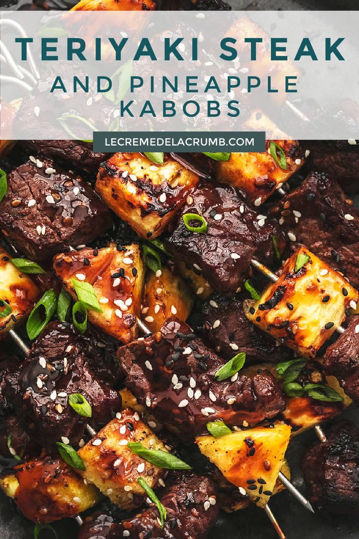 teriyaki steak and pineapple kabobs with sesame seeds