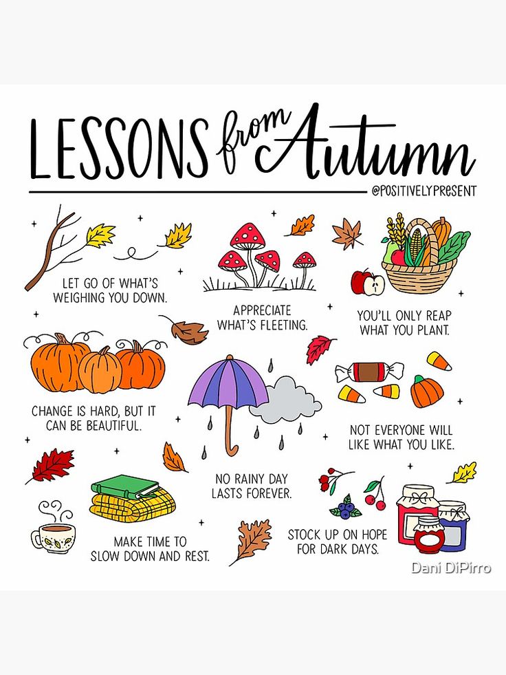 an autumn poster with the words lessons for autumn