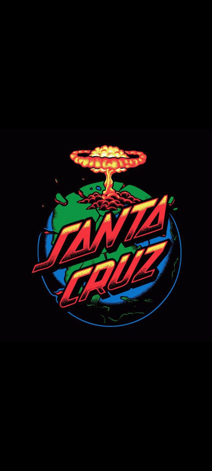 an image of the logo for santa cruz on a black background with red and yellow letters