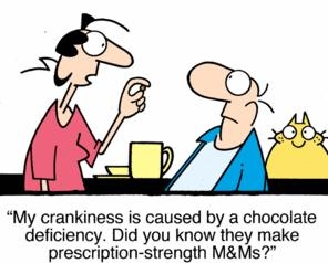 the cartoon shows two people having coffee and one is talking to each other about chocolate