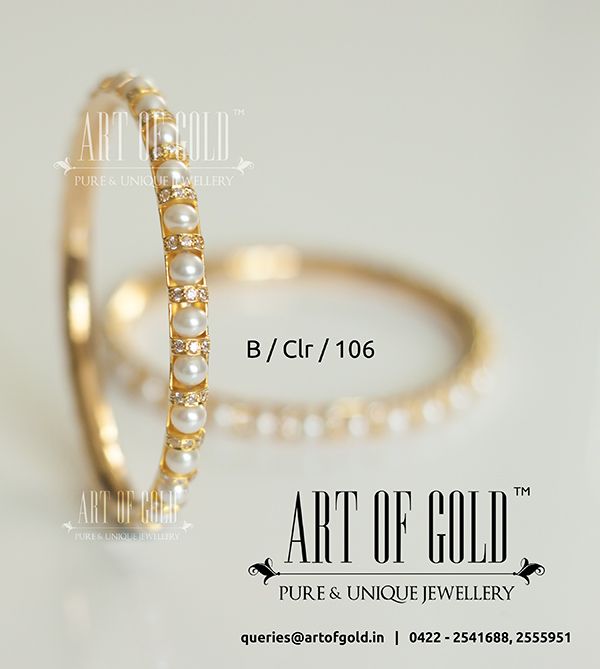 Pearl Bangle | Art of Gold Jewellery, Coimbatore Pearl Jewelry Bangles, Pearl And Diamond Bangle, Pearl Diamond Bangle, Pearl Bangles Design, Pearl Bangles Indian Gold, Pearl Bangle Designs, Gold Pearl Bangles, Pearls Bangles, Pearl Bangles Gold