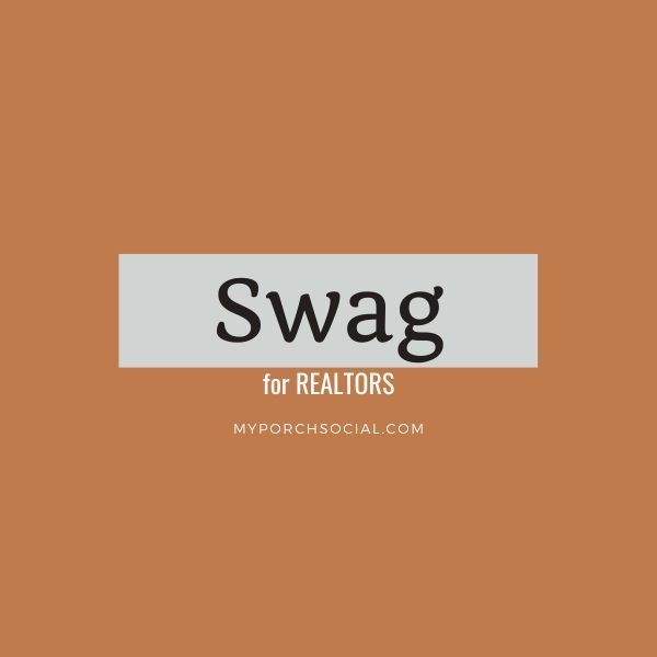 the words swag for realtors are in black and white on an orange background