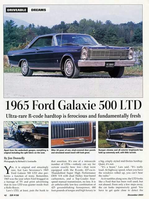 an advertisement for the 1965 ford galaxie 500 i t d