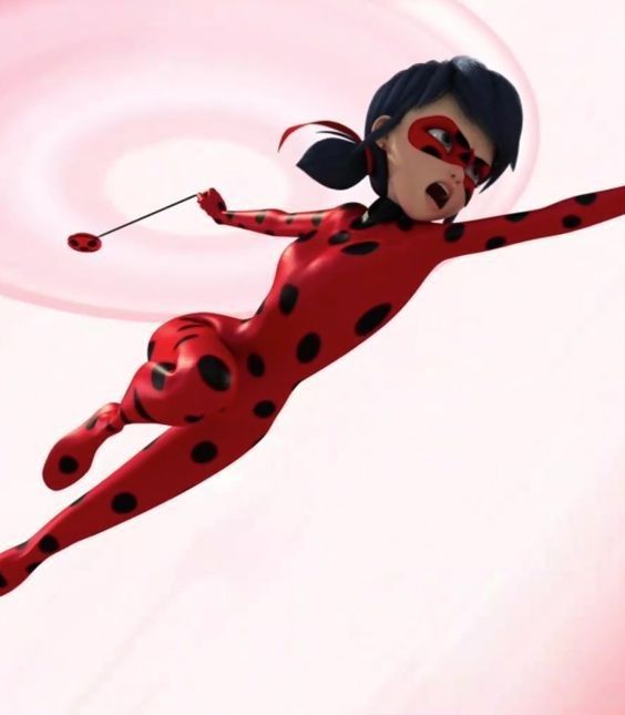 a woman dressed in red and black is flying through the air