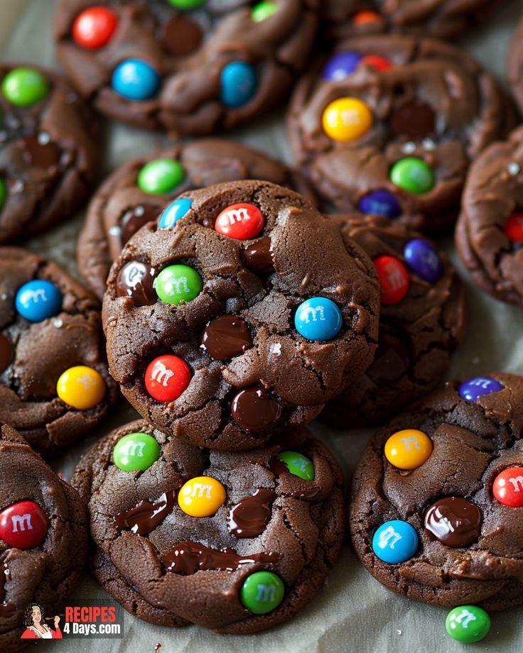 chocolate cookies with m and m candies on top