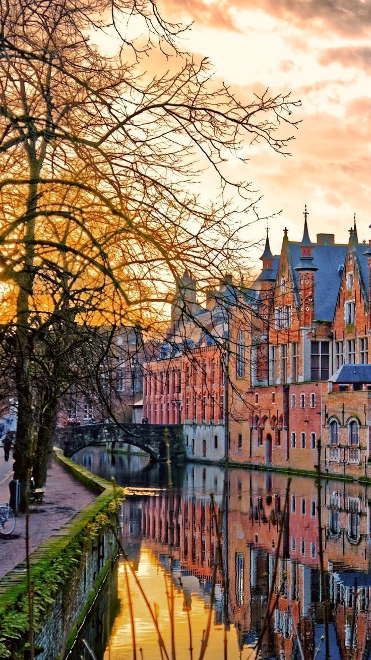 the buildings are reflecting in the water at sunset or sunrise hours, and there is no image here to provide a caption for