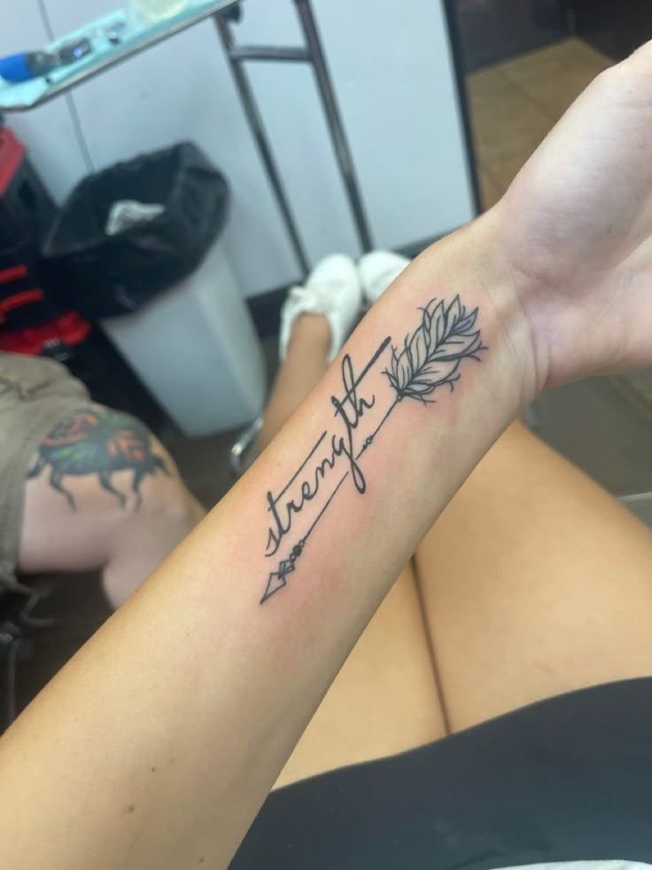 Women’s Tattoo Tattoos For Overcoming Struggles, Struggle Tattoo, Arrow Tattoos For Women, Enough Tattoo, Strong Tattoos, Outer Forearm Tattoo, Pisces Tattoo, Libra Tattoo, Strength Tattoo