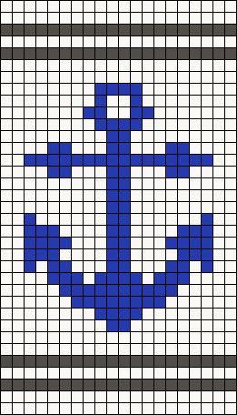 a cross stitch pattern with an anchor in the middle and blue squares on it's sides