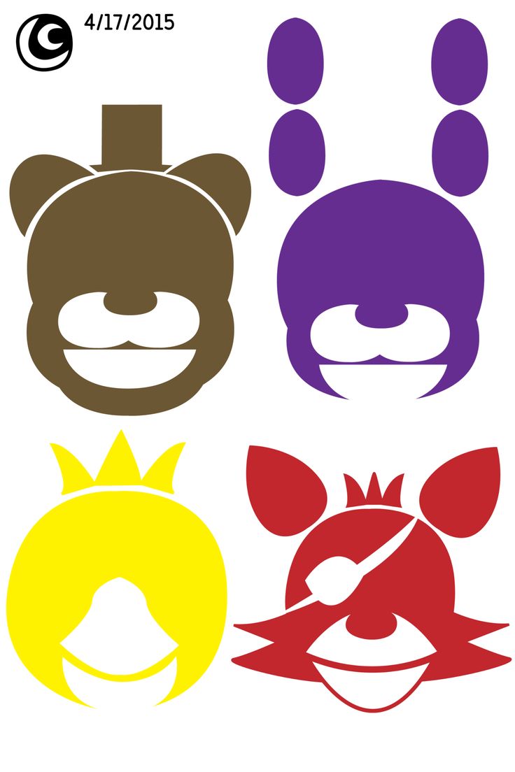 three cartoon faces with different colors and shapes, one in the shape of a bear