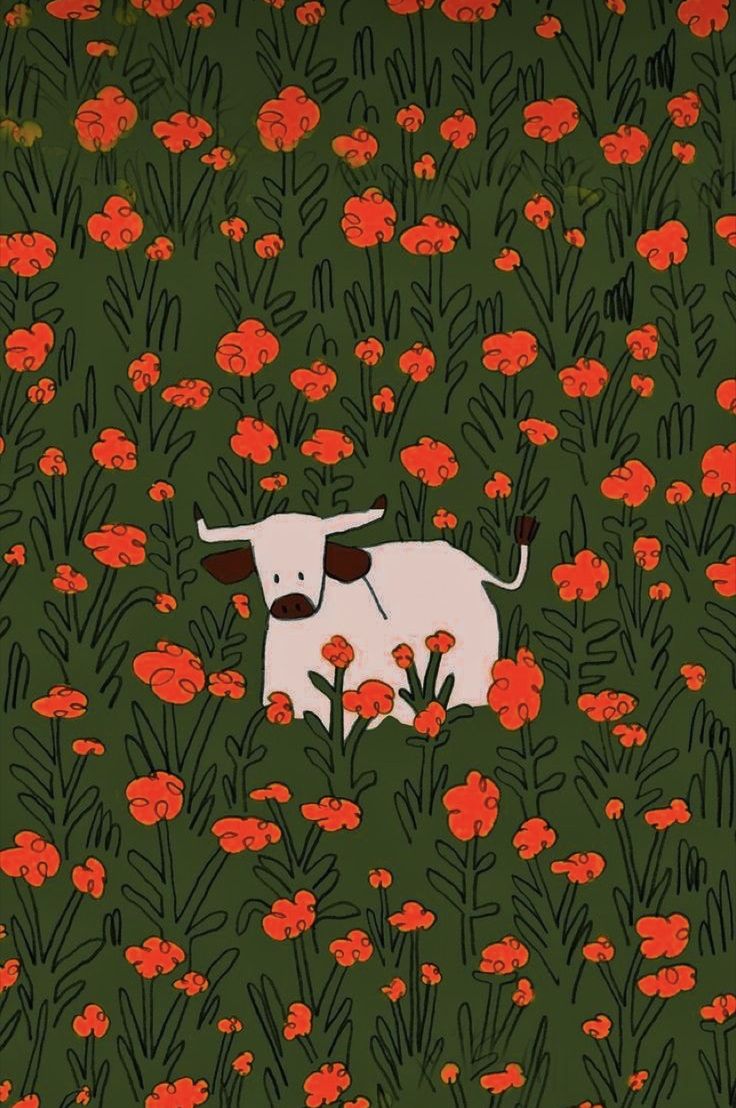 an image of a cow in the middle of flowers