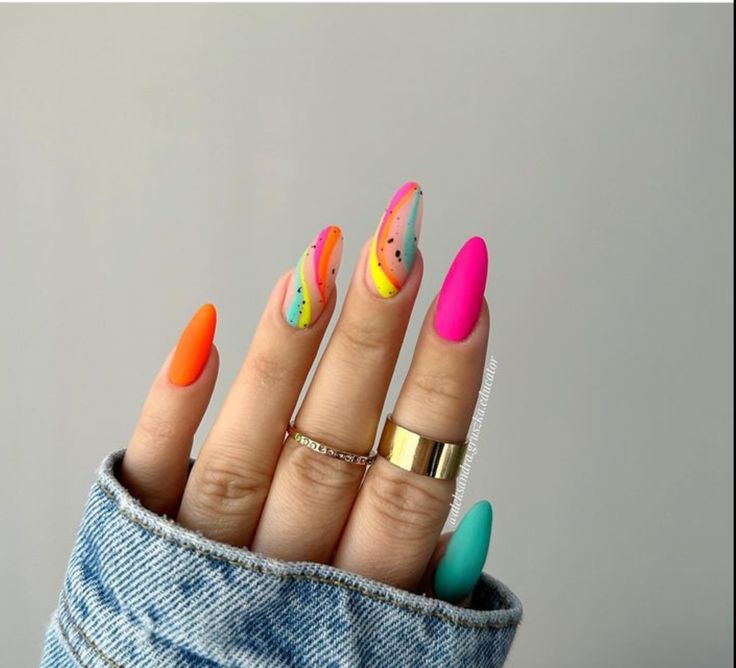 Neon Nail Designs, Floral Nail Designs, Vibrant Nails, Bright Nails, Spring Nail Art, Festival Nails, Rainbow Nails, Nails 2024, Neon Nails