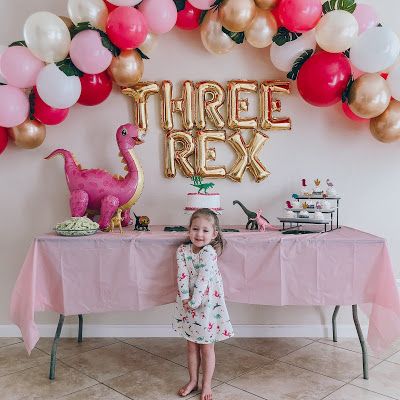 Three Rex Birthday Party Girl, 3rd Birthday Party For Girls, Third Birthday Girl, Girl Dinosaur Birthday, Girls 3rd Birthday, Dinosaur Themed Birthday Party, Baby Birthday Themes, 3rd Birthday Party, Dino Birthday Party