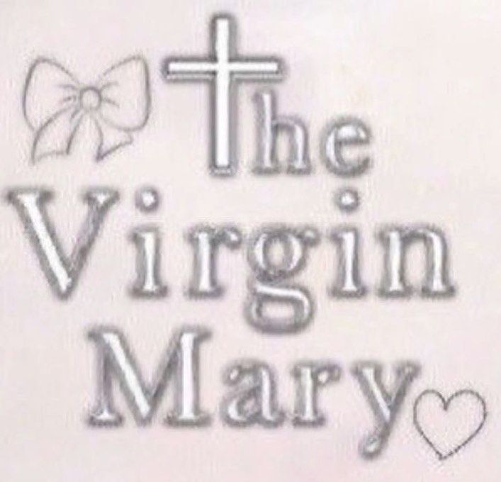 the virgin mary logo is shown in silver