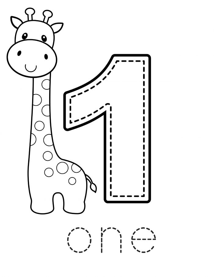 the number one is for giraffe coloring page