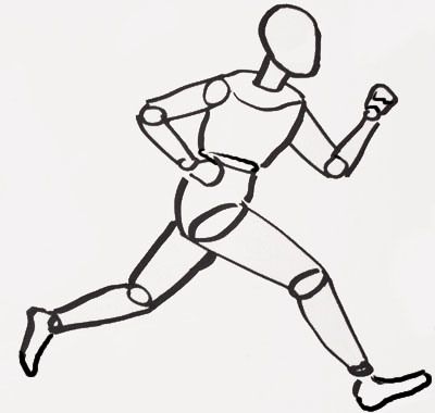 a black and white drawing of a man running with his foot in the air while wearing a helmet