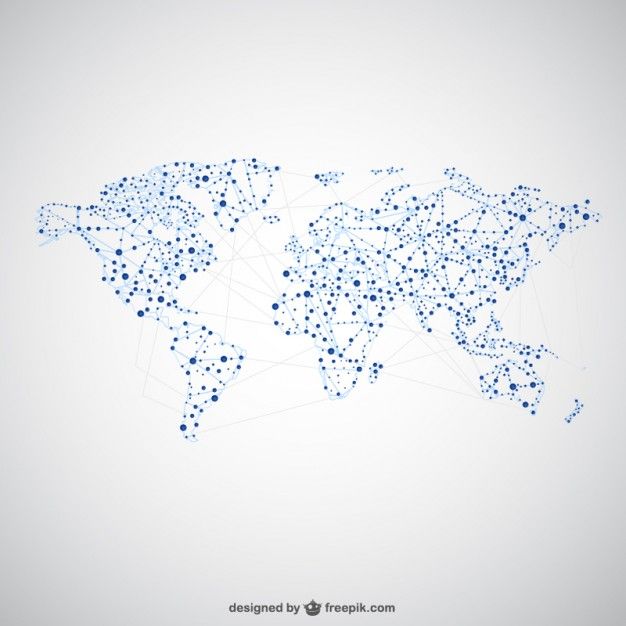 the world map is made up of dots and lines, which are connected to each other