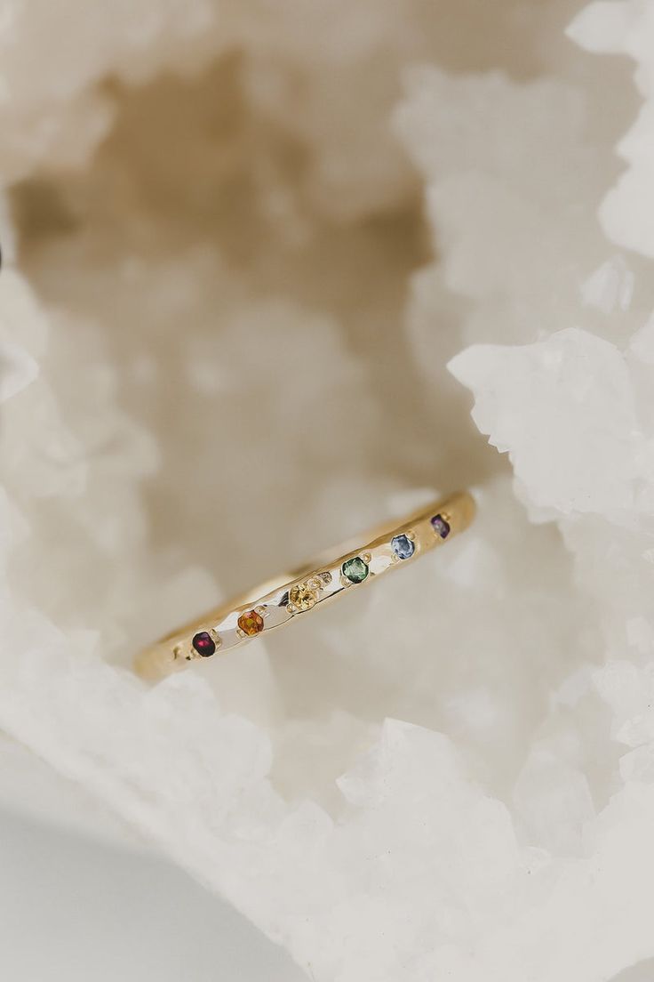 Solid Gold Rainbow Band – Lacee Alexandra Rainbow Multi-stone Rings In 14k Gold, 14k Gold Rainbow Multi-stone Rings, 14k Gold Rainbow Rings With Multi-stone, Yellow Gold Multi-stone Stackable Promise Rings, 14k Gold Multi-stone Rainbow Jewelry, Rainbow Birthstone Rings In Fine Jewelry, 14k Gold Rainbow Multi-stone Jewelry, Rainbow 14k Gold Stackable Jewelry, Multicolor Gemstone Birthstone Ring In 14k Gold