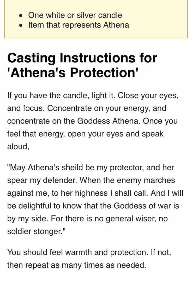 the instructions for casting instructions for athena's protection