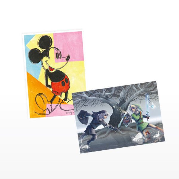 two paintings of mickey mouse and princess aurora