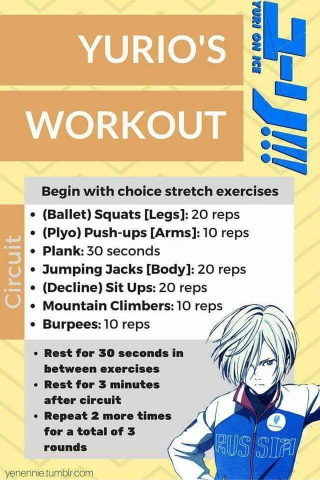 the poster for yuro's workout is shown in blue and orange colors, with an