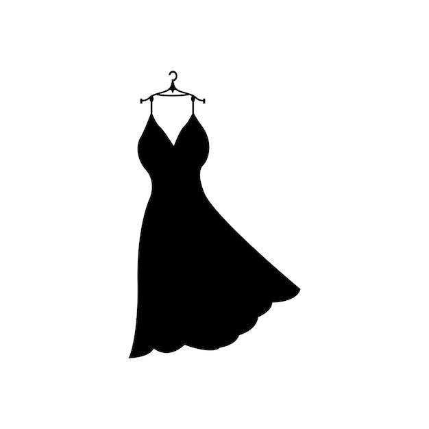 a black and white silhouette of a dress on a hanger