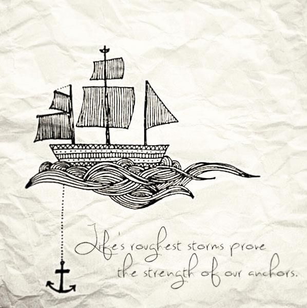 a drawing of a ship with an anchor on it