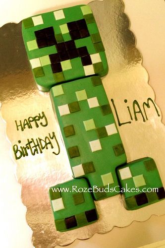 a birthday cake made to look like a creeper from the minecraft video game