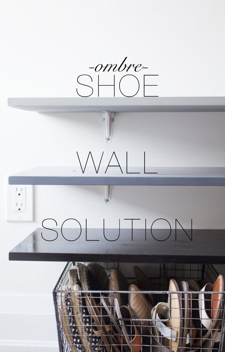 there are two shelves that have shoes in them and the words on each shelf above it