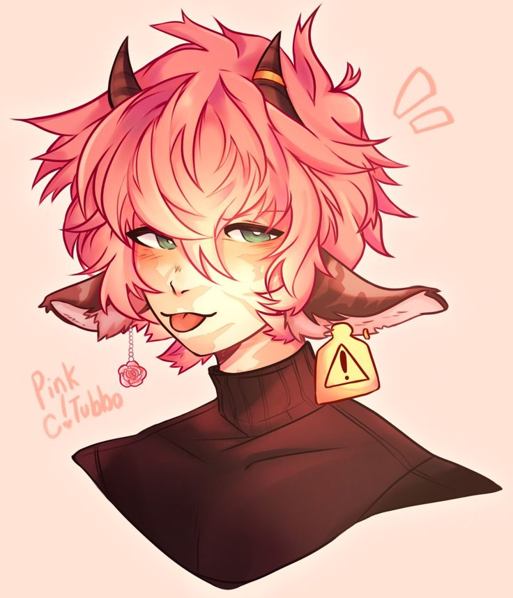 an anime character with pink hair and horns