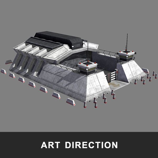 an architectural model of a building with the words art direction in front of it and below it