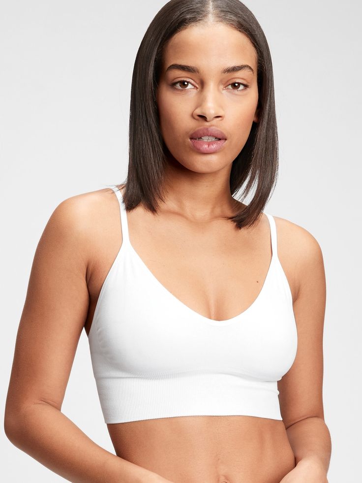 Soft, seamless knit.  Plunge neckline.  Adjustable straps. Comfy Bra, White Bralette, Support People, Plunge Neckline, Seamless Bra, Clothing Hacks, Bra Women, Plunging Neckline, 404 Page Not Found