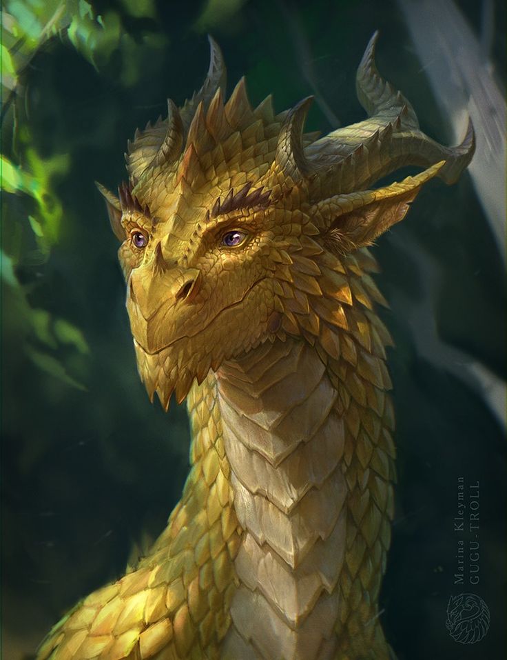 a close up of a yellow dragon with horns