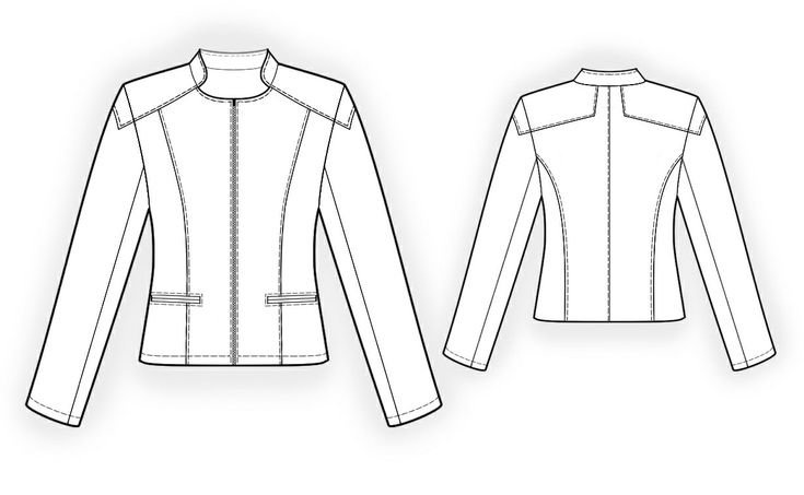 the front and back views of a women's jacket with zippers on it