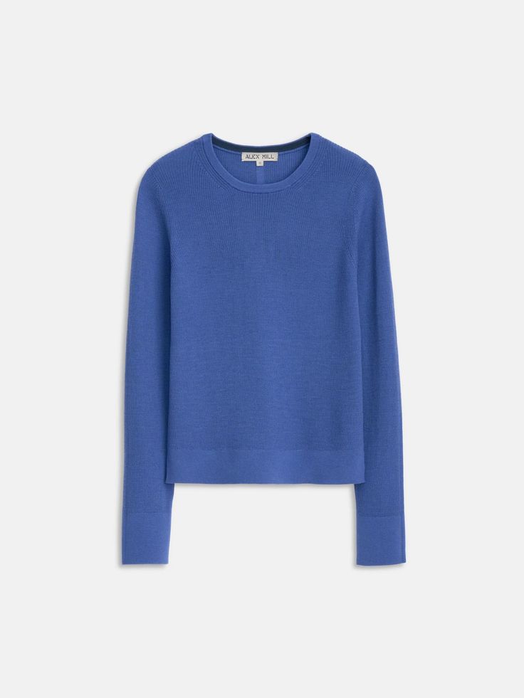 Ava Sweater Tee – Alex Mill Blue Cashmere Crew Neck Top, Blue Cashmere Top With Ribbed Cuffs, Stretch Cashmere Fine Knit Tops, Spring Cashmere Crew Neck Top, Spring Crew Neck Cashmere Tops, Cashmere Crew Neck Top For Layering, Fine Knit Stretch Cashmere Top, Stretch Fine Knit Cashmere Top, Everyday Snug Crew Neck Sweater