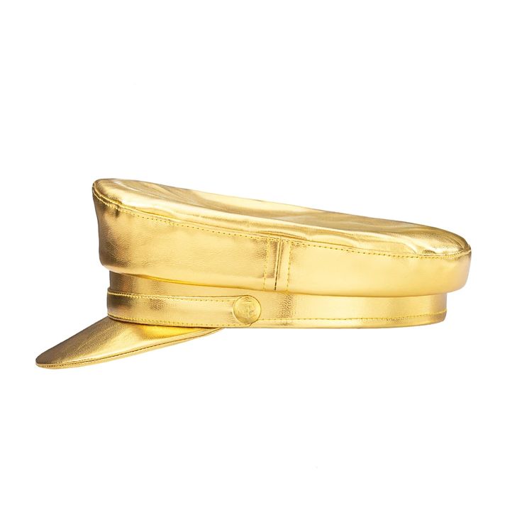 Add a little 90s gold power to your outfit with this Sparkling Gold hat. You can pair it with a matching gold look or with some dark colors to stand out. The all-gold construction of the hat including the chin strap gives it a homogenous aesthetic. It’s fun but it’s also durable, made using high-quality faux leather. Greek Fisherman Hat, Silver Hat, Modern Hat, Gold Hat, Beige Hat, Luxury Hats, Gold Cap, Hat Styles, Gold Hats