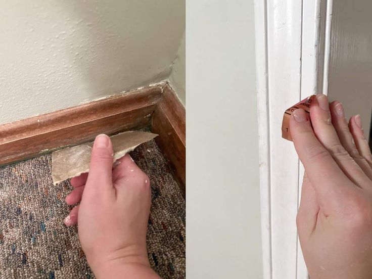 two pictures side by side one with someone cleaning the door and another with something in it