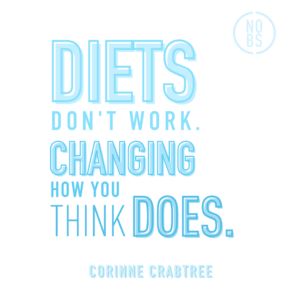 the words diets don't work changing how you think does on a white background