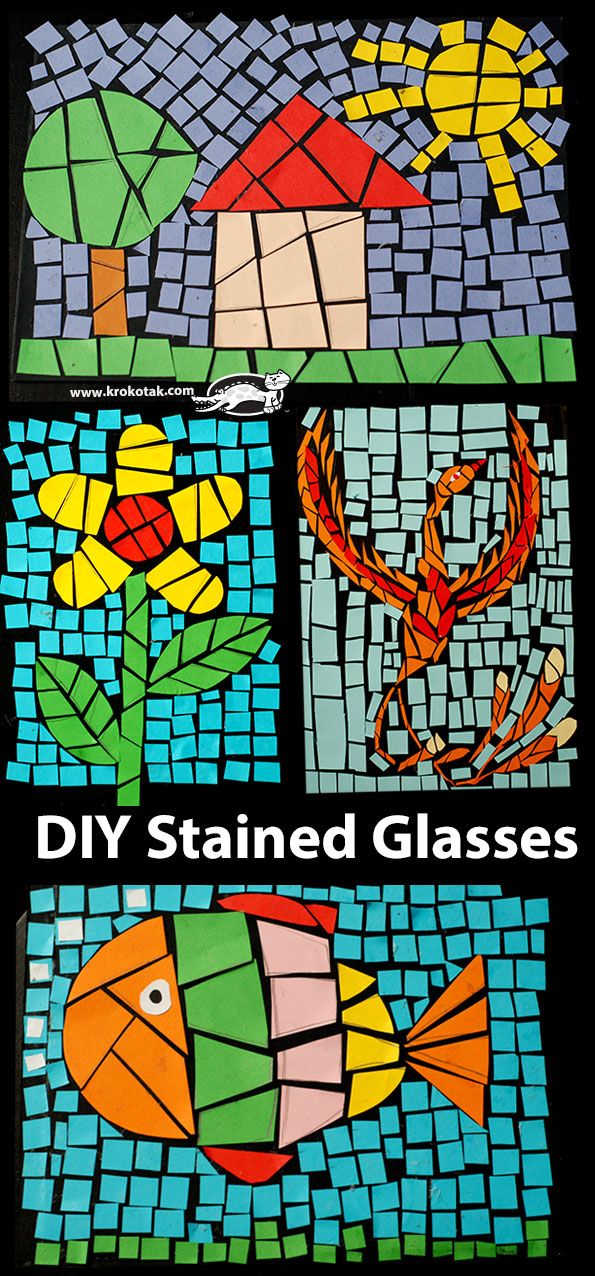 stained glass art project with fish and flowers