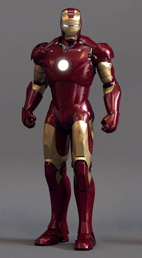 an iron man standing in front of a gray background