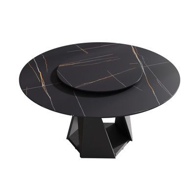 a black table with gold lines on it