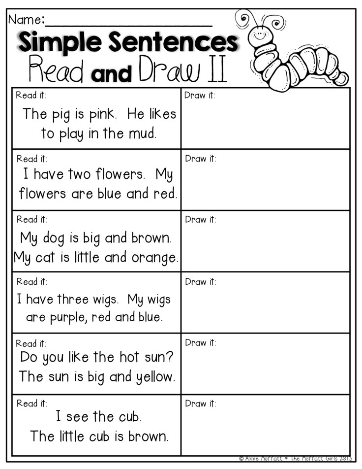 the simple sentence worksheet for kids to learn how to read and draw it