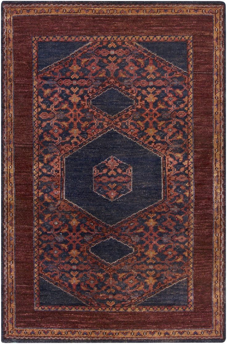 This Surya Haven HVN-1216 rug embodies a traditional design that is rich in color and historyHand-knotted construction that ensures each rug is a unique piece of artful craft Features dark and warm shades in burgundy, dark red, eggplant and burnt orange hues A low pile means less shedding and less clean-up Crafted from soft breathable wool that is resistant to moisture Produced in India by expert craftsmen Spot clean and vacuum on low Professional cleaning recommended | Surya Traditional / Orien March Colors, Surya Rug, Surya Rugs, Rug Direct, Orange Area Rug, Classic Rugs, Purple Rug, Exquisite Rugs, Mellow Yellow