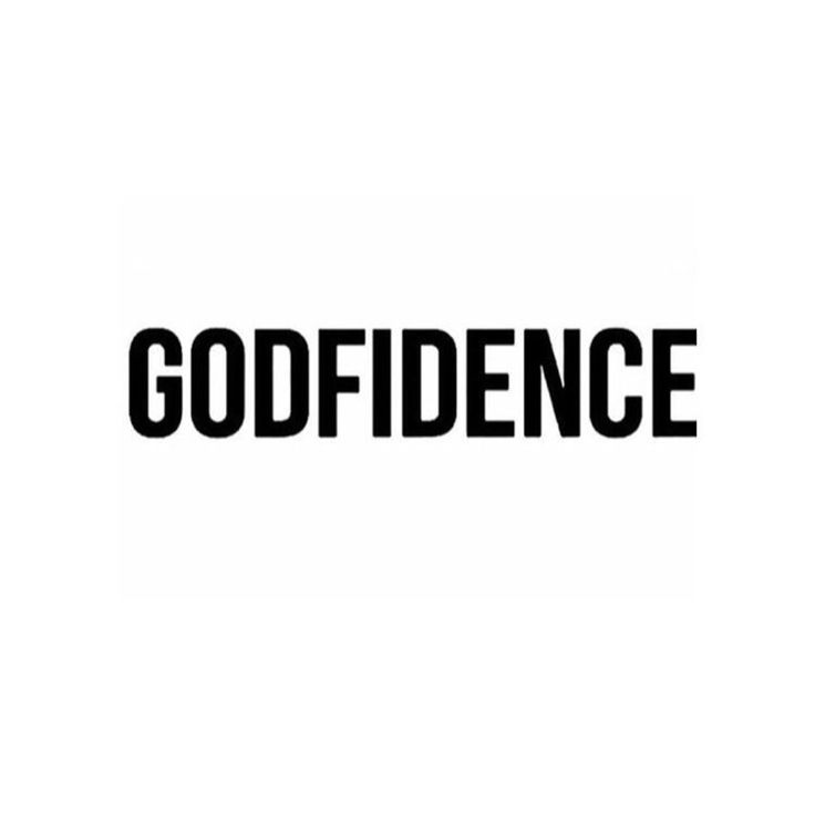 the word godfidence in black and white on a white background with an arrow