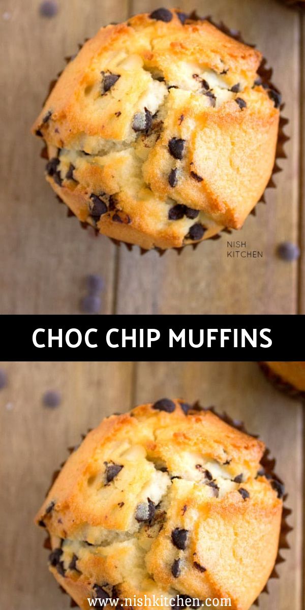 two muffins sitting on top of each other with chocolate chips in the middle