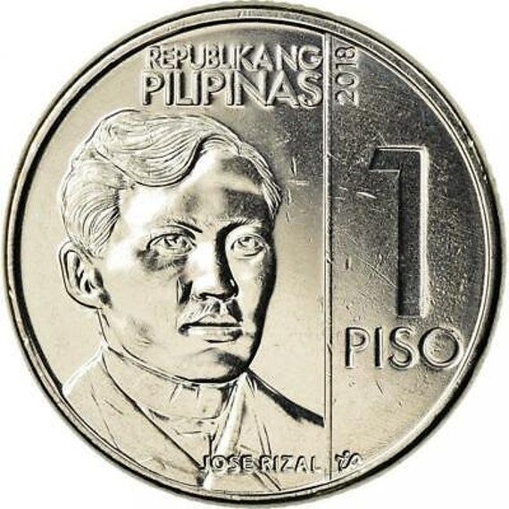 the back side of a 1 piso coin, with an image of a man's face on it