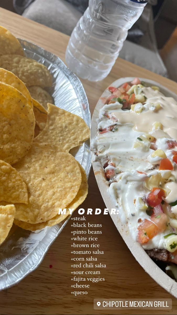 a plate with chips and dip next to a bottle of water